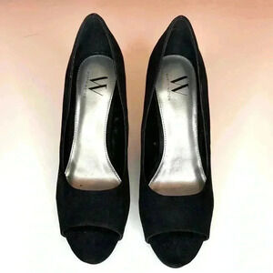 Worthington Womens Lula Peep Toe Flared Heel Pumps Size 7.5 Black